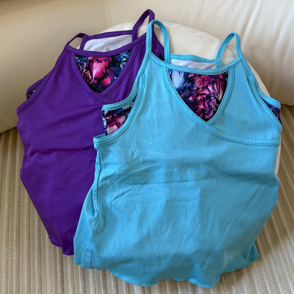 Lot of 2 Purple and Blue Tank Tops with Built-In Bra Girl’s Size S(8-10)